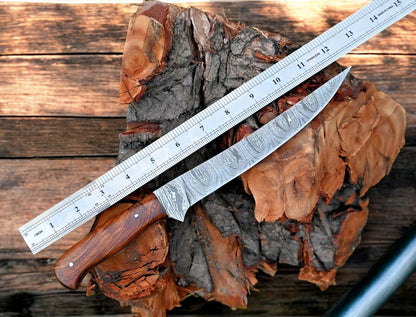 7.6-inch Blade Damascus Steel Fillet Knife with Leather Sheath
