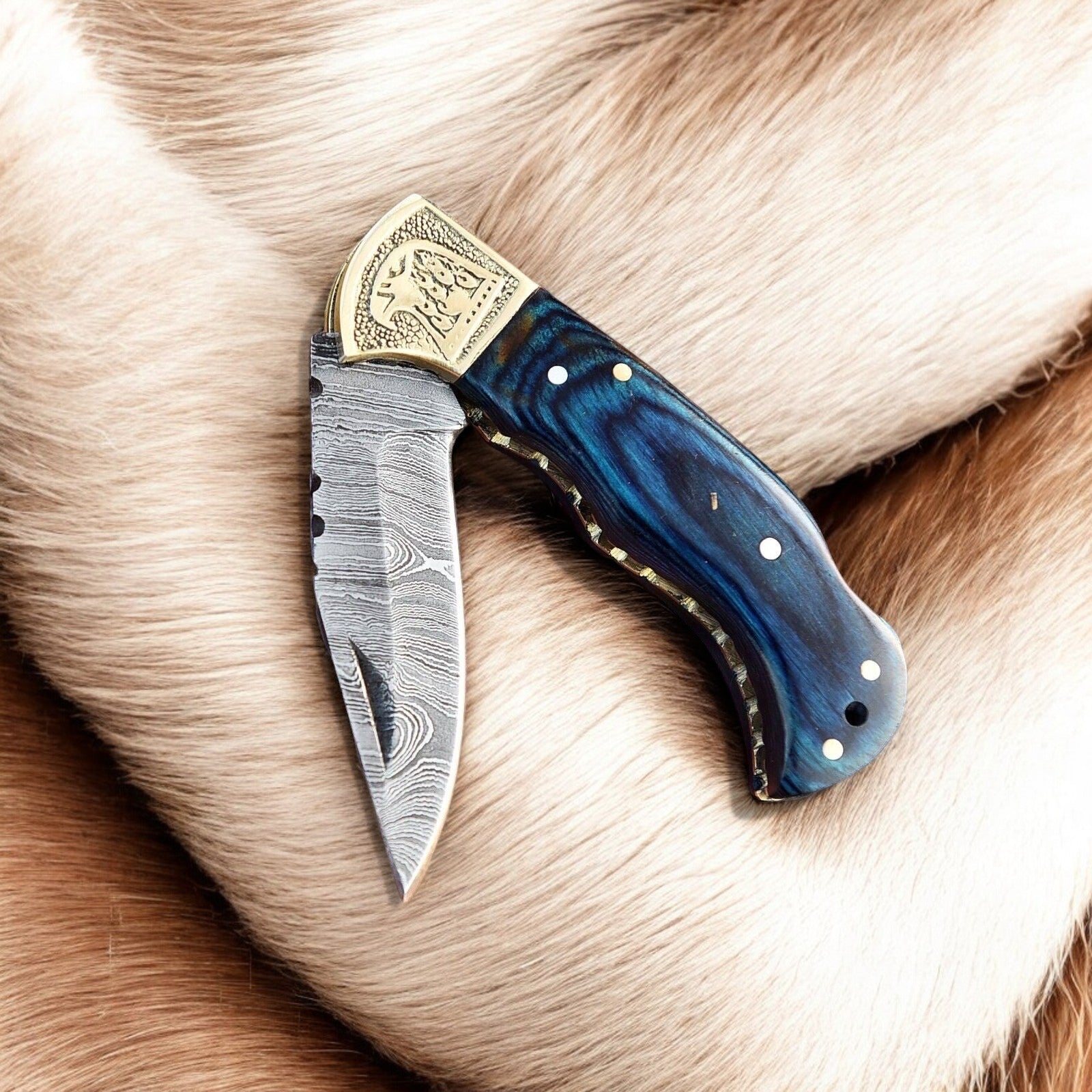 Back Lock Damascus Steel Everyday Carry Knife with Exotic Wood Handle
