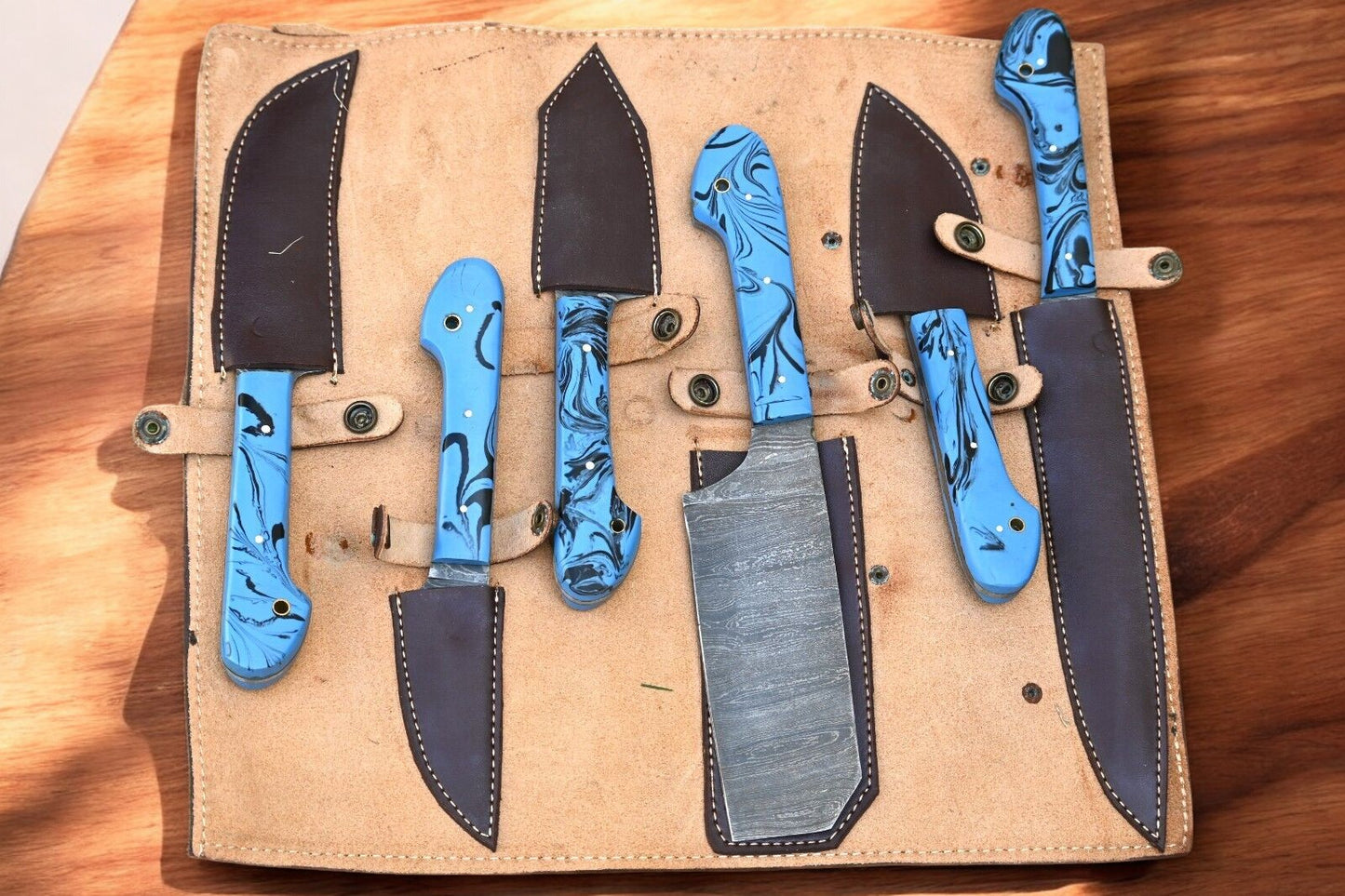knives in leather roll
