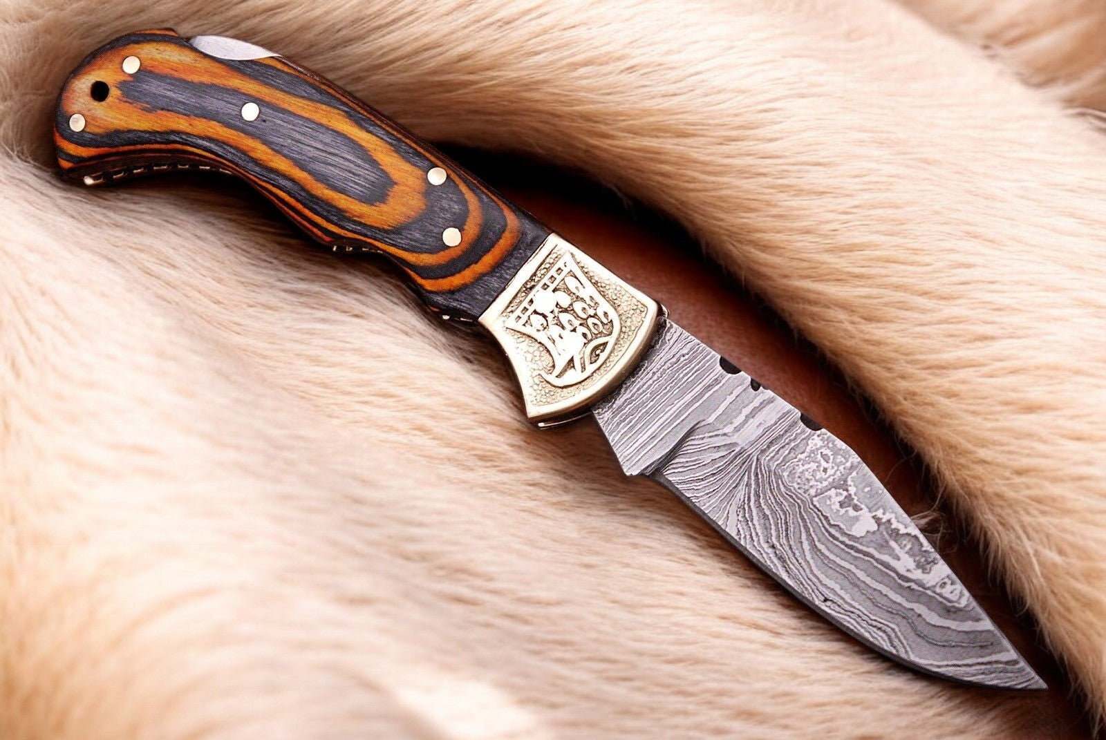 Classic Pocket Knife with Damascus Steel Blade and Exotic Wood Handle
