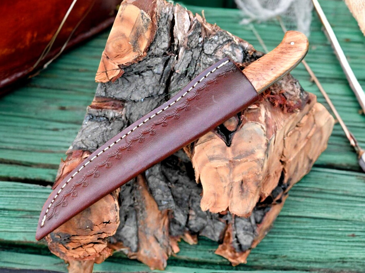 Handmade Damascus Filleting Knife with Protective Leather Sheath
