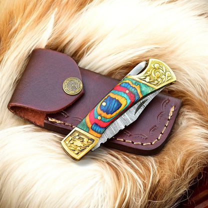 Detailed View of Exotic Wood Handle on Classic Pocket Knife
