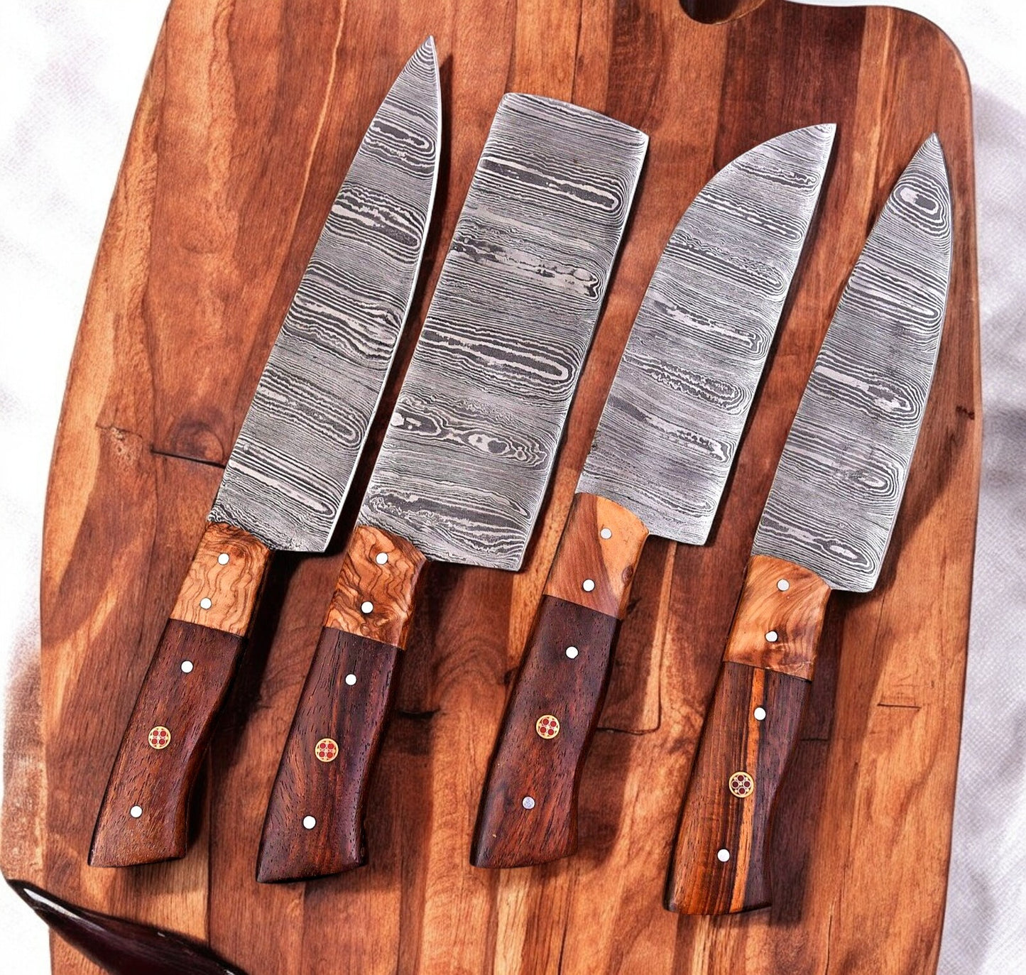 Handmade Damascus knives set 
