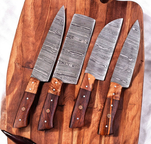 Handmade Damascus knives set 
