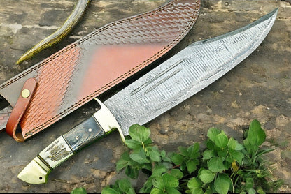 Custom Handmade 16-inch Large Bowie Knife with Leather Sheath
