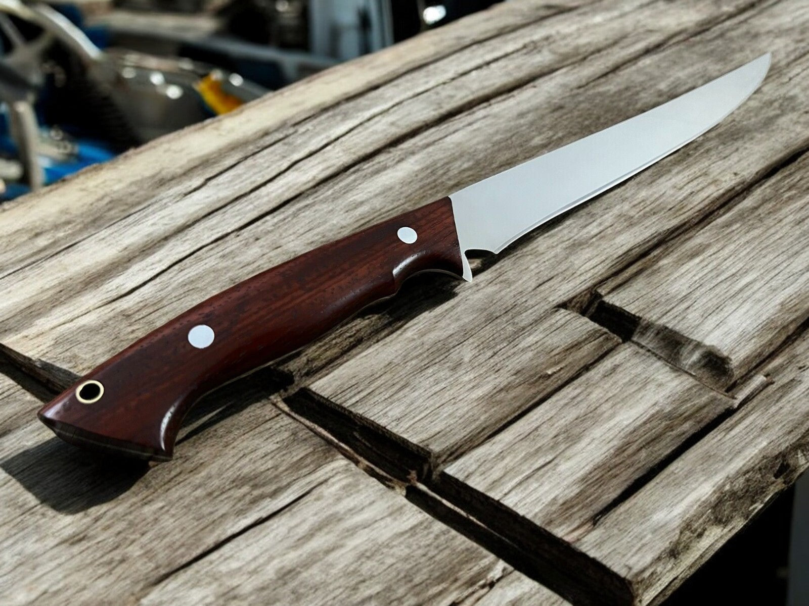 Rosewood Handle Close-up of Handmade Fillet Knife
