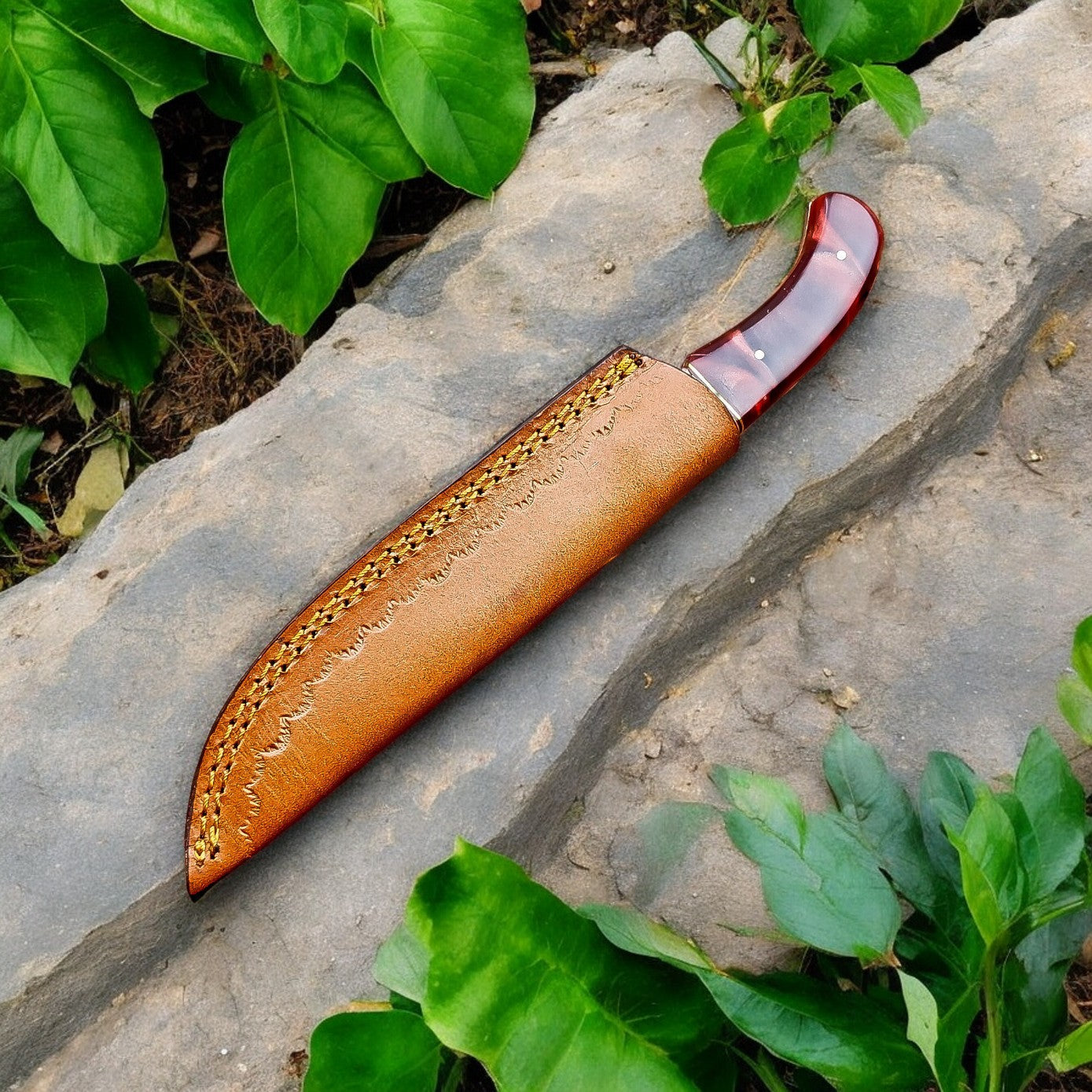 Leather Sheath for Damascus Hunting Knife
